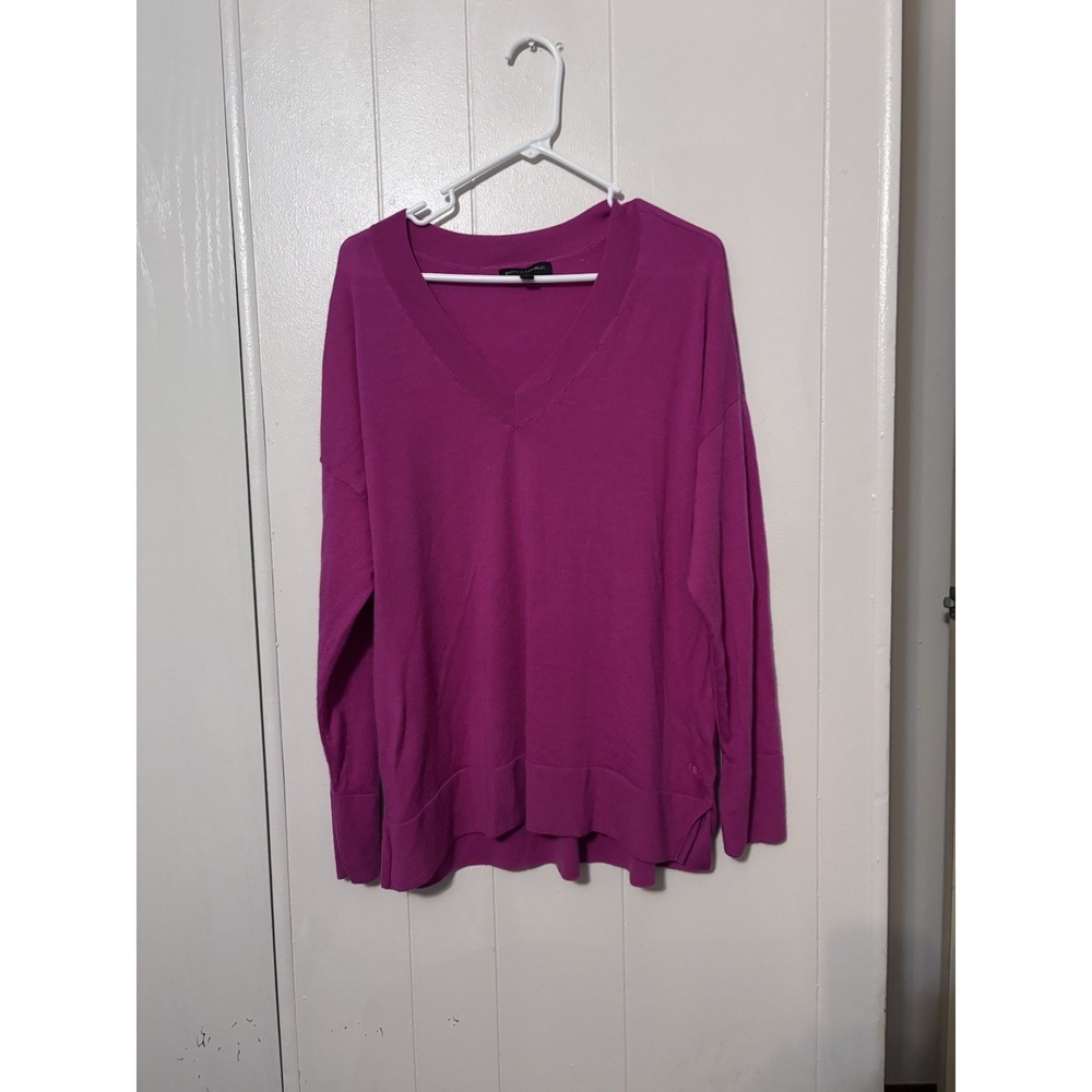 Banana Republic Women's Sweater V Neck, Merino‎ Wool, Dark Pink Size XL Cozy